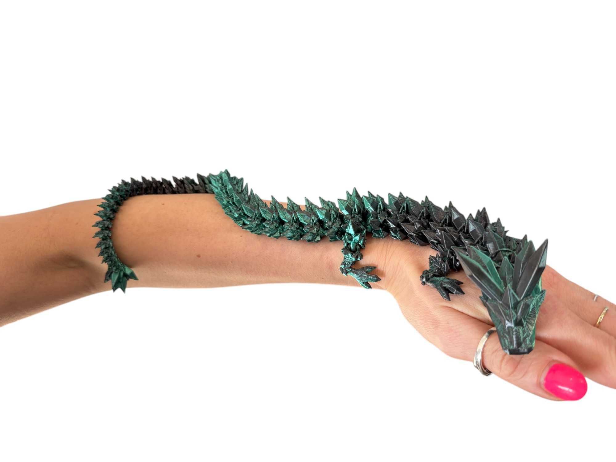 Crystal Dragon, Kryształowy Smok przegubowy, druk 3D zielono-czarny