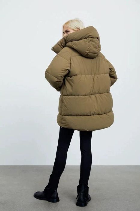 Куртка пуфер хакі Zara xs s