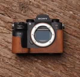 Capa de pele genuína para câmara Sony A7 A7R III Mark III M3 Sony A9