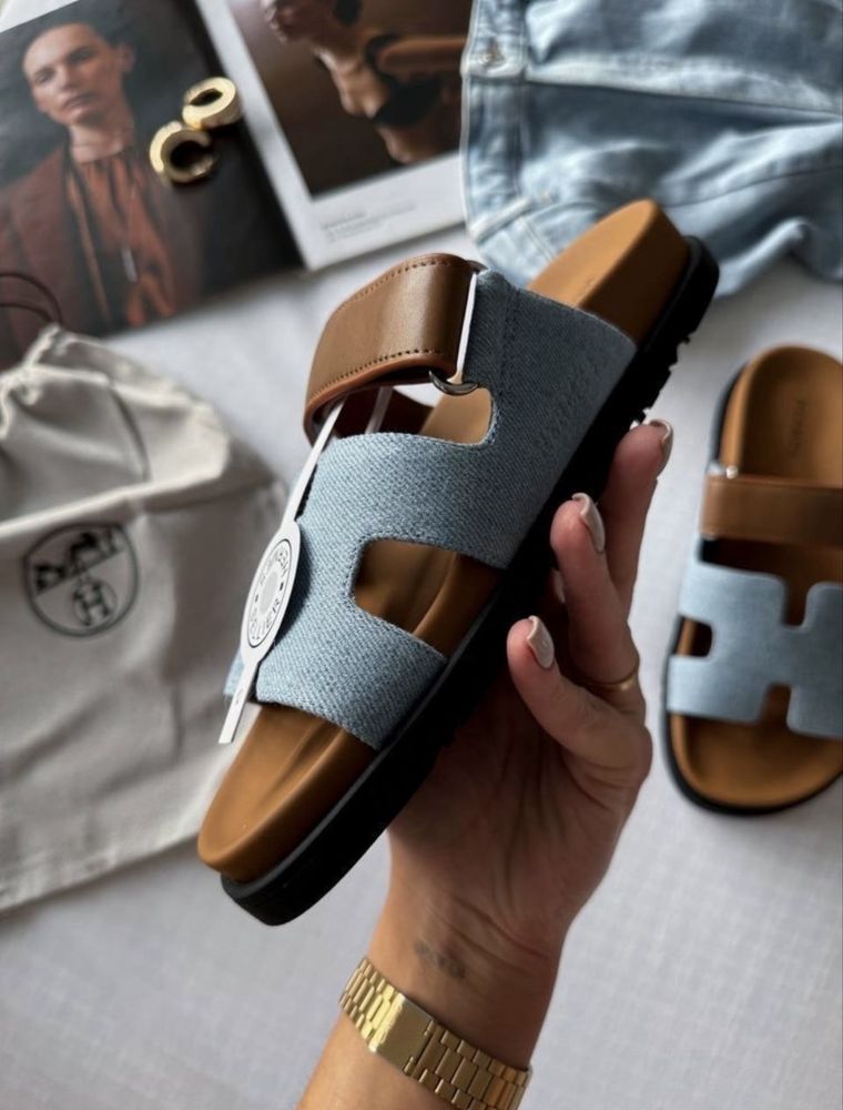 Жіночі шльопанці hermes chypre apricot sandals jeans brown premium