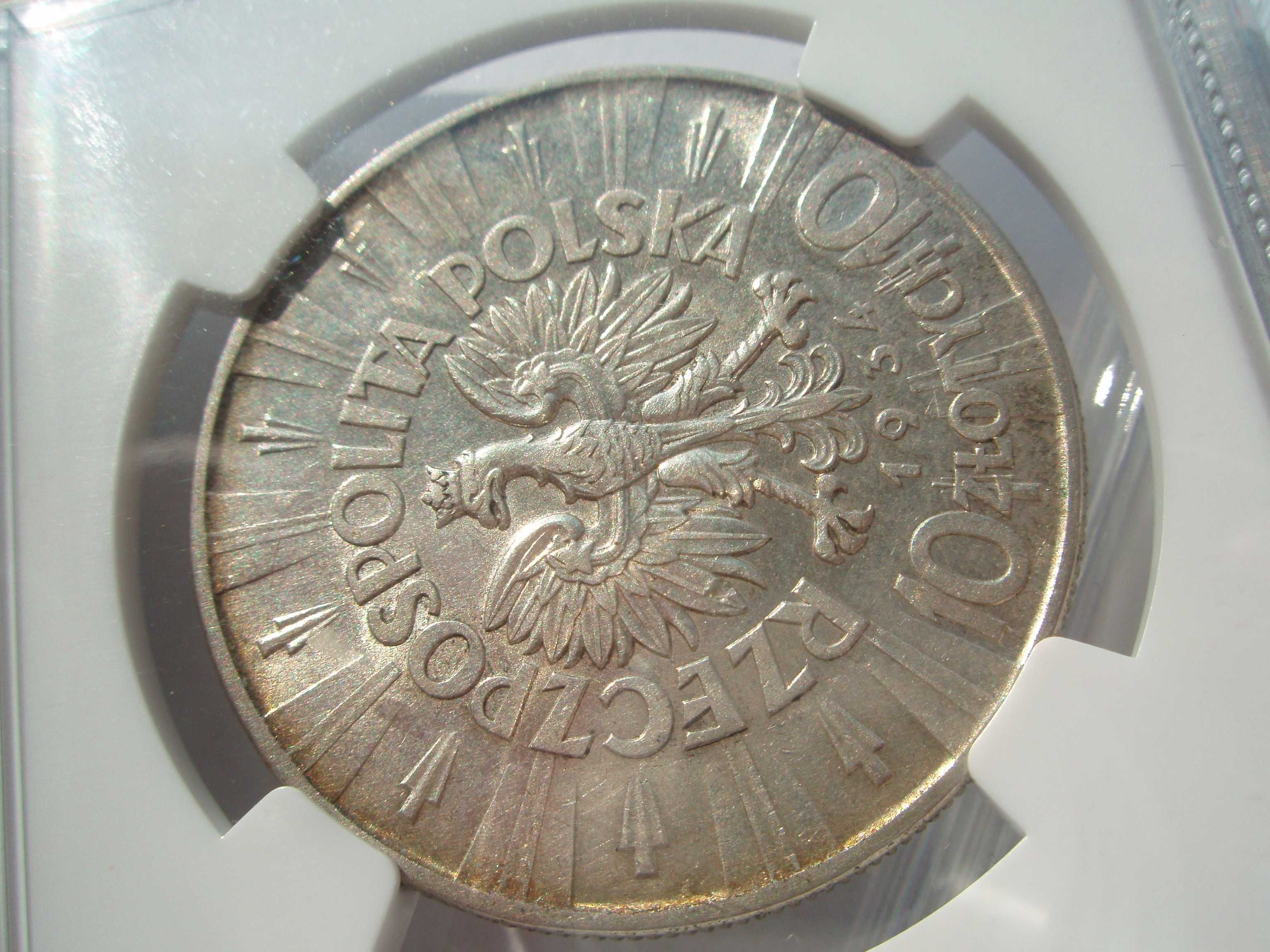 10 złotych 1934 orzeł urzędowy, NGC AU 53, rzadki rocznik