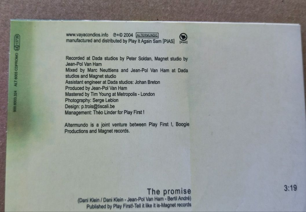 The Promise Vaya Con Dios CD singiel