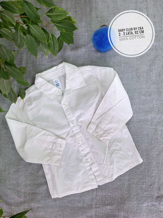 Koszula z długim rękawem biała dla chłopca elegancka cotton C&A 92 cm
