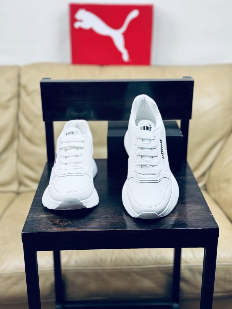 Летние Кроссовки кожаные Puma Cali Bold женские белые красовки Пума