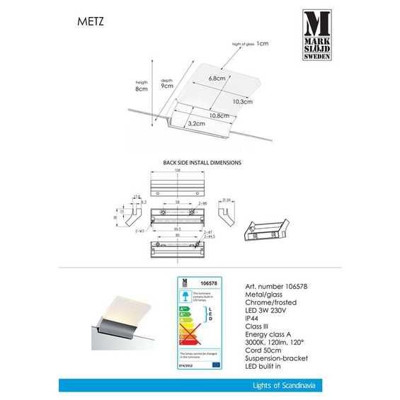 Kinkiet METZ LED Markslojd łazienka IP44 lampa łazienowa na lustro