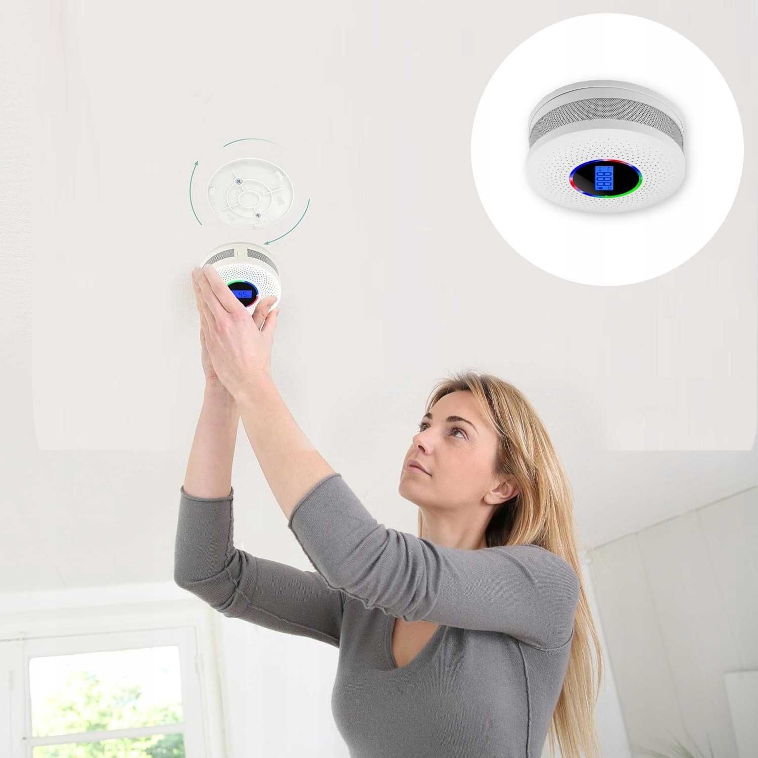 CZUJNIK DYMU 2w1 detektor tlenku węgla LCD certyfikowany ALARM X 2