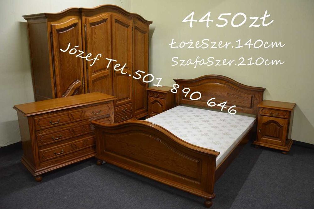 Piękna Sypialnia Dębowa / Meble / Łóżko / Szafa Komoda Szafki Nocne
