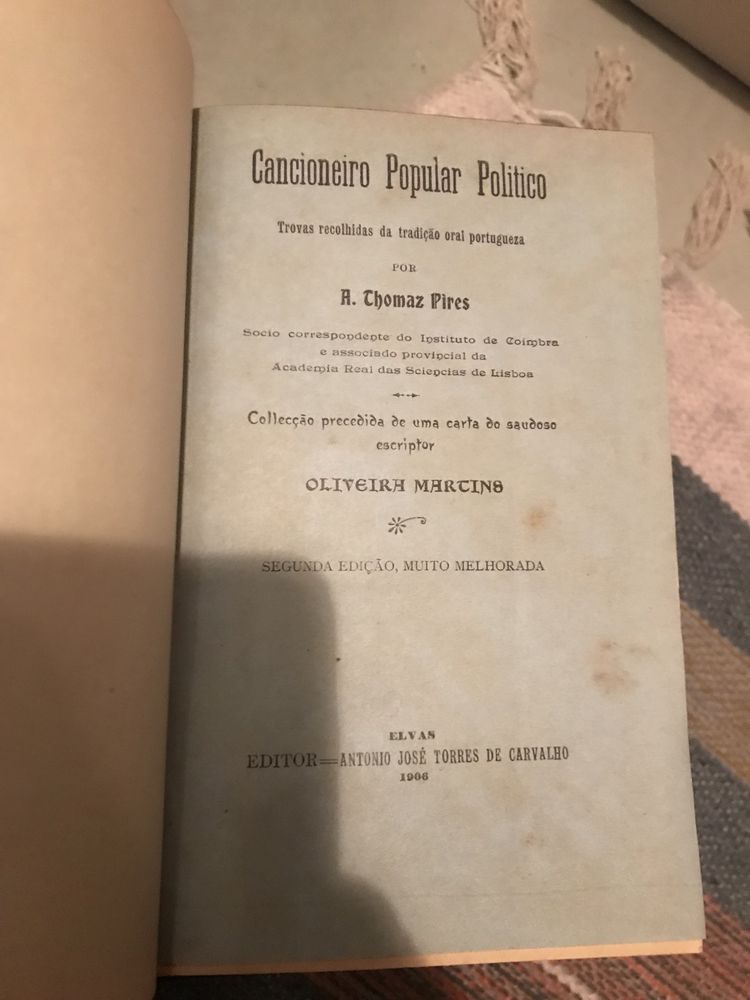 Cancioneiro popular Politico por A.Thomaz Pires /1906-2a edicao