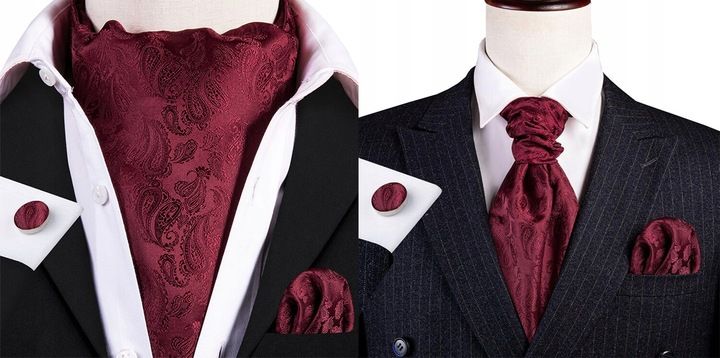 Jedwabny Żakardowy Zestaw Fular Spinki Poszetka