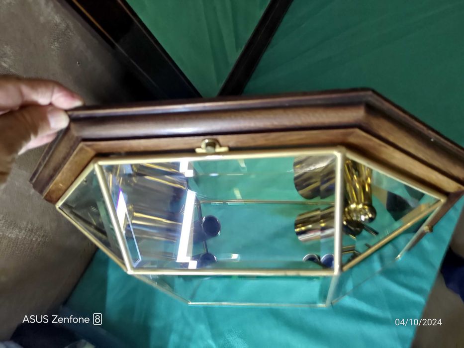 Candeeiro teto plafonnier vintage em madeira latão cristal bom estado