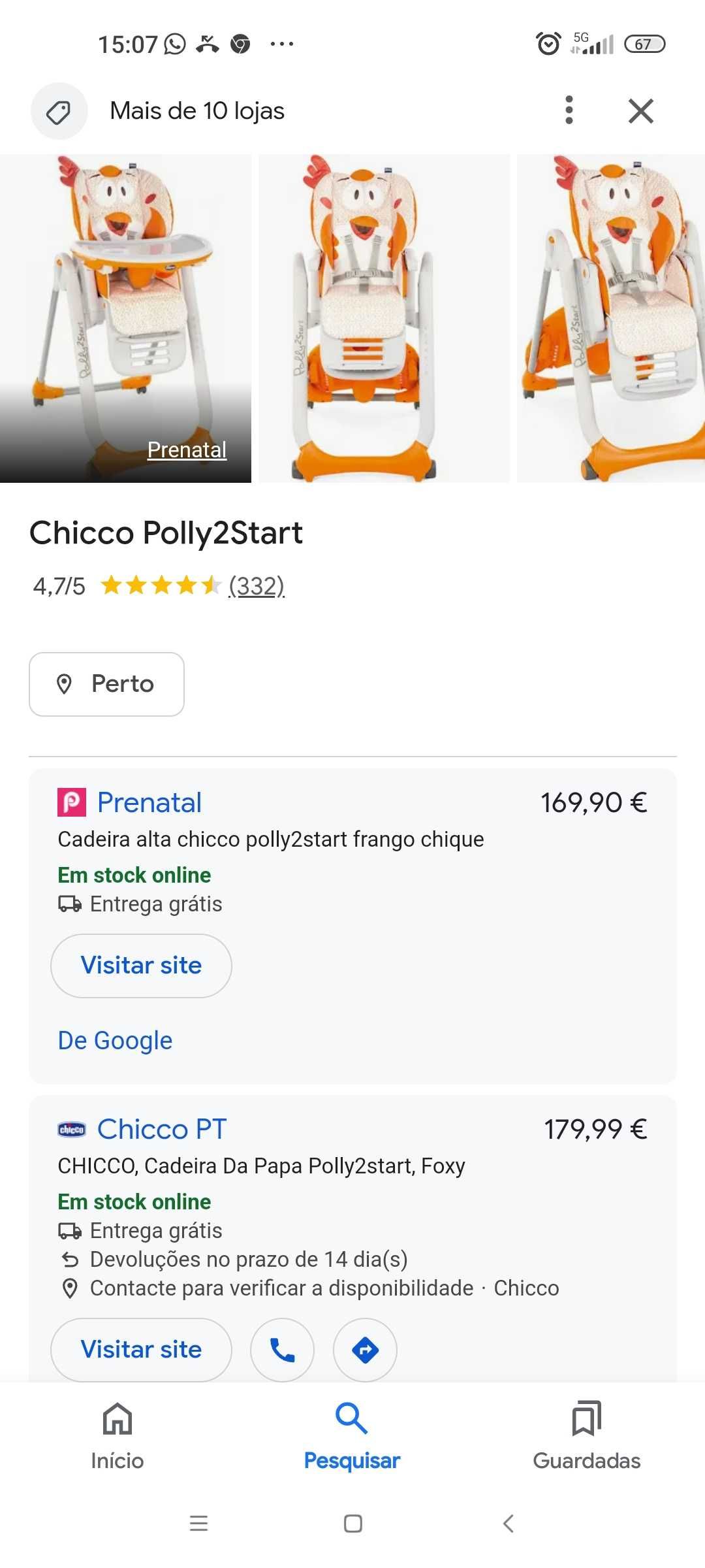 Cadeira alimentação Chicco - pouquíssimo uso