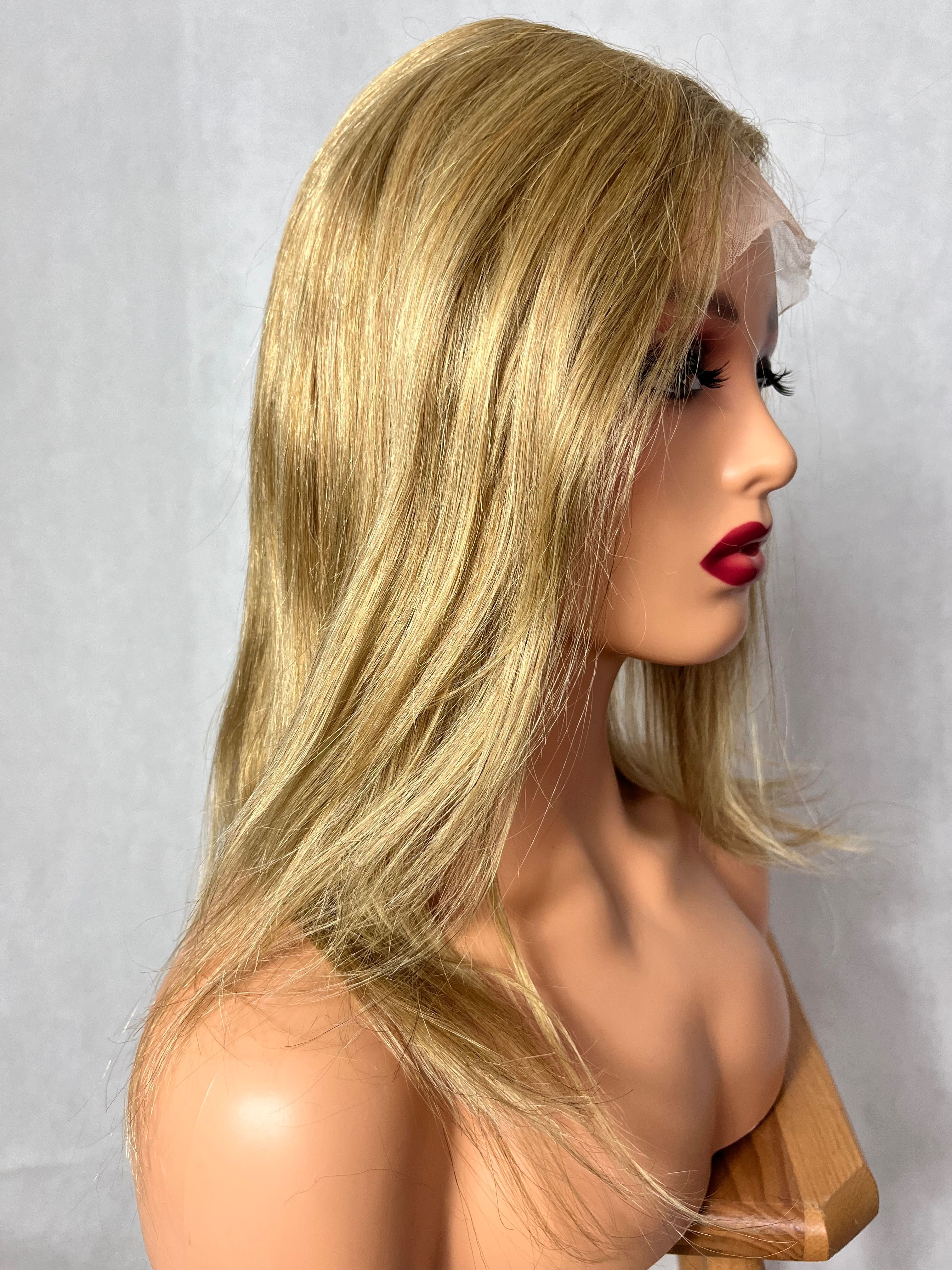 Peruka blond miodowa włosy naturalne mikrospora lace front