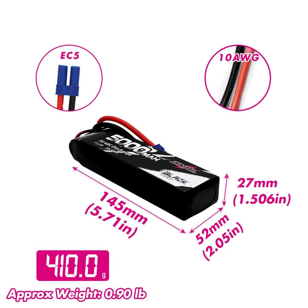 2x bateria LiPo CNHL 3S 5000 mAh EC5 65C Black Series  NOWA