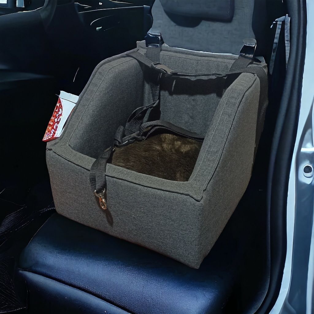 Авто крісло для Котів і Собак колір сірий, тканина рогожка
