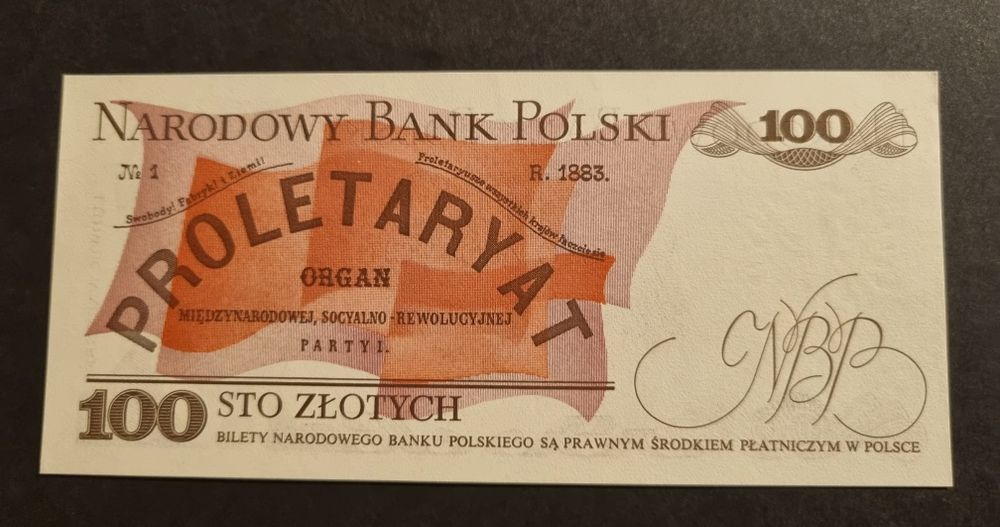 Banknot 100 złotych 1988 Waryński seria NN destrukt czcionka