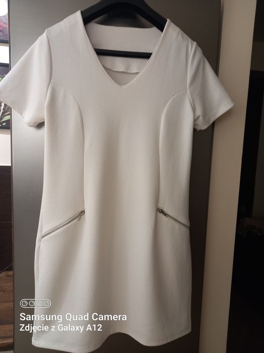 Sukienka tunika biała Nowa L XL codzienna świąteczna tłoczona