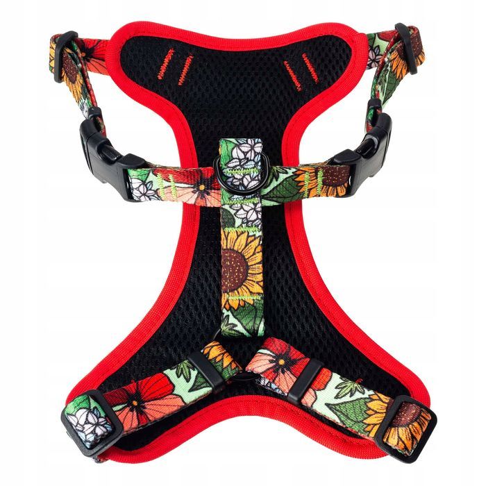 bezuciskowe szelki na spacery dla małej kotki regulowane w kwiatki