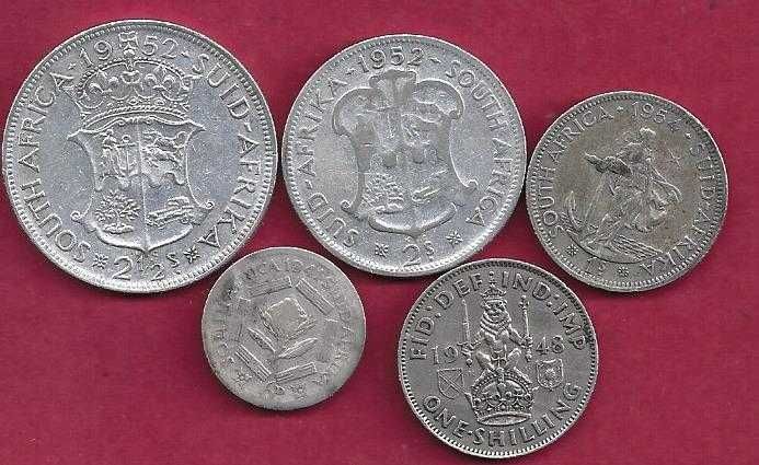 Lote de 5 Moedas Africa do Sul  Prata e Niquel