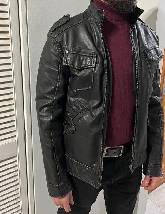 Retro Kurtka motocyklowa, skórzana, Reserved z efektem starzenia.