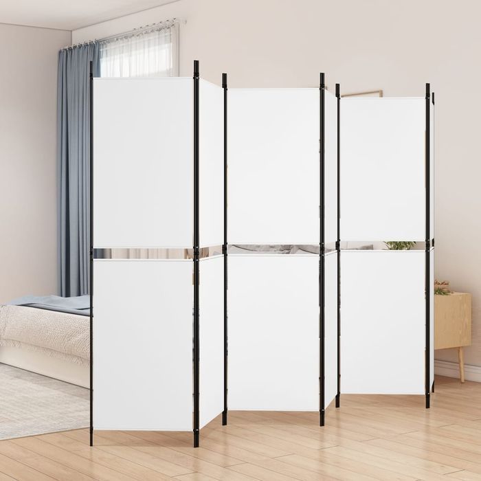vidaXL Parawan 6-panelowy, biały, 300 x 180 cm, tkanina