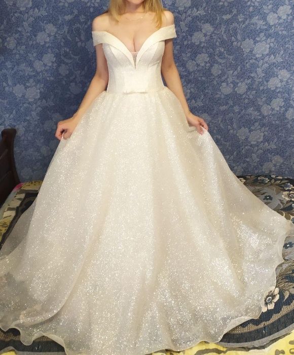 Счастливое свадебное платье сияющее глиттер не венчанное