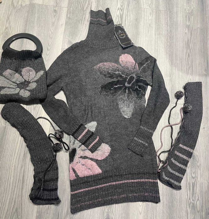 Комплект Сукня туніка тепла вовна з гетрами та сумочкою Розмір М