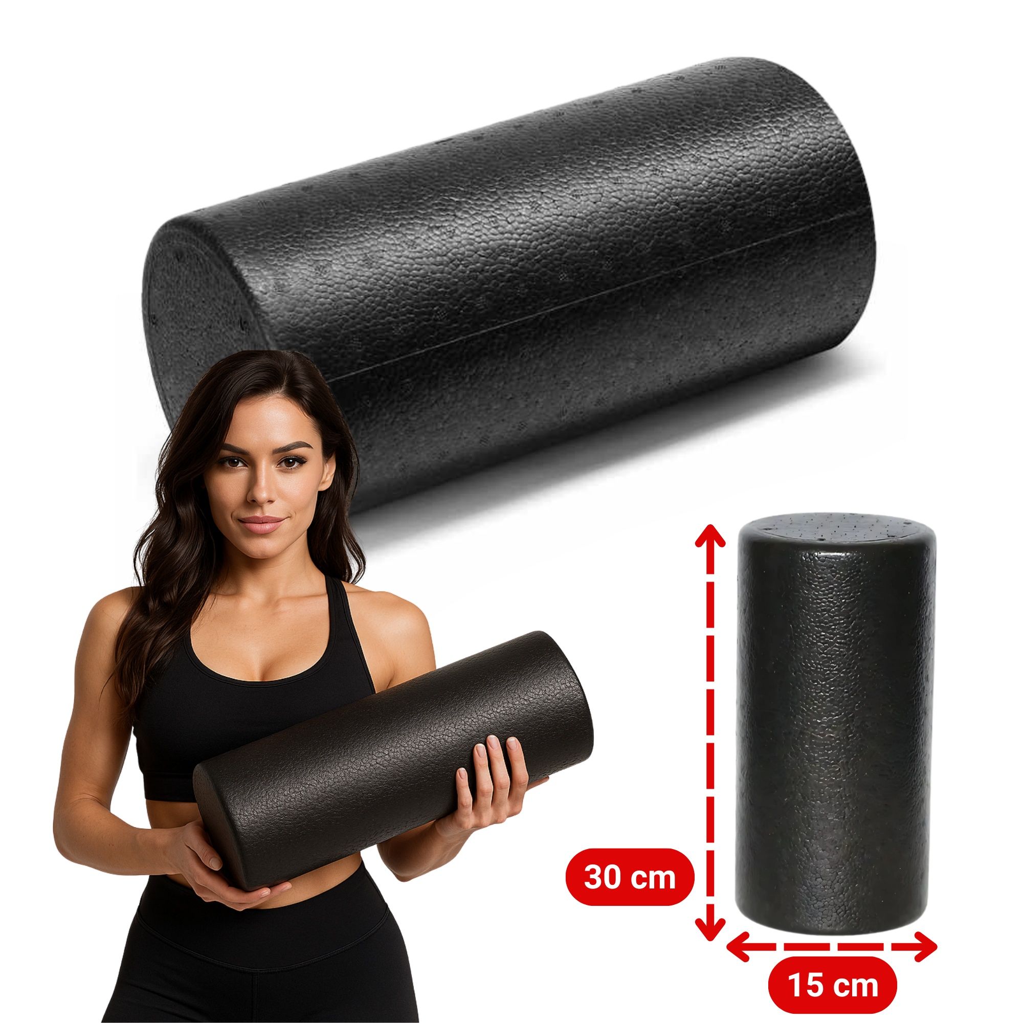 ROLLER WAŁEK DO MASAŻU mięśni ciała gładki duży mały EPP czarny 30 cm