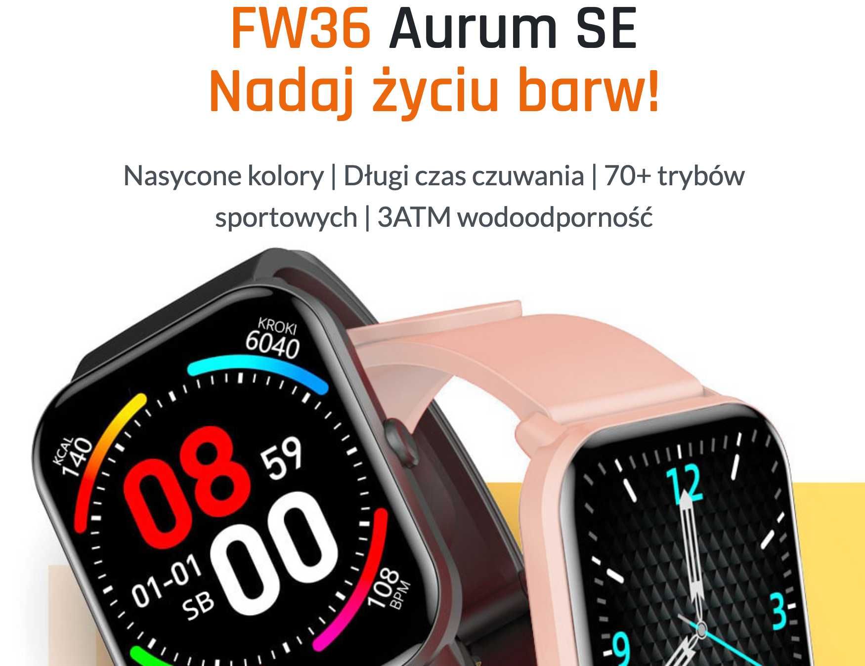 Smartwatch zegarek FW36 Aurum SE złoty - nowy