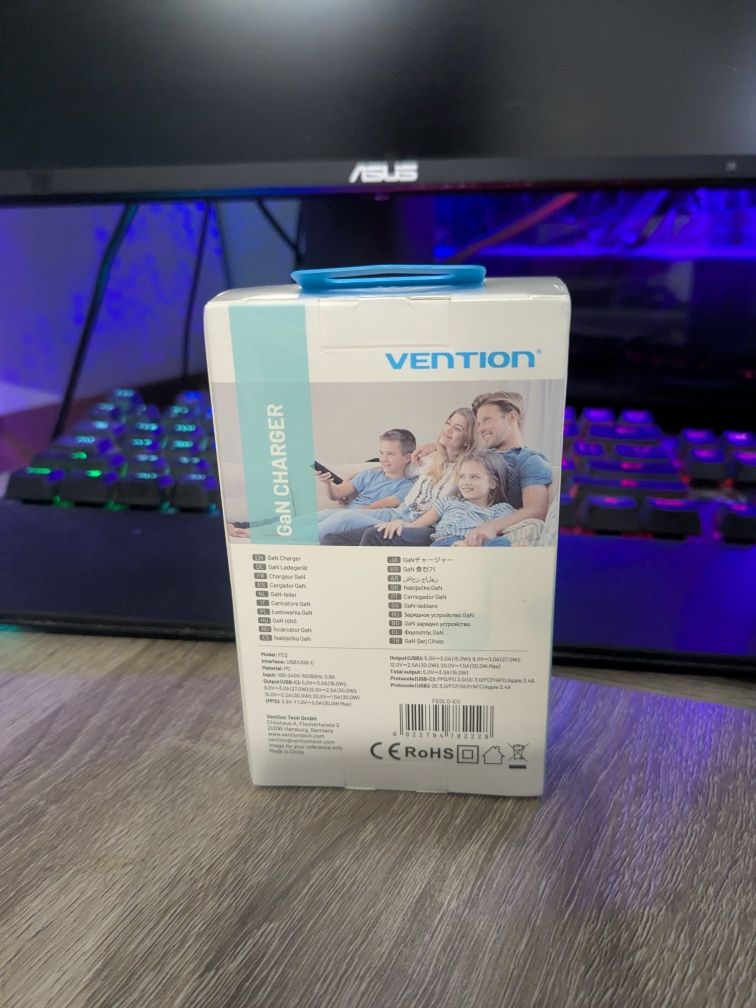Зарядний пристрій Vention 30W GaN Usb type A + usb type C