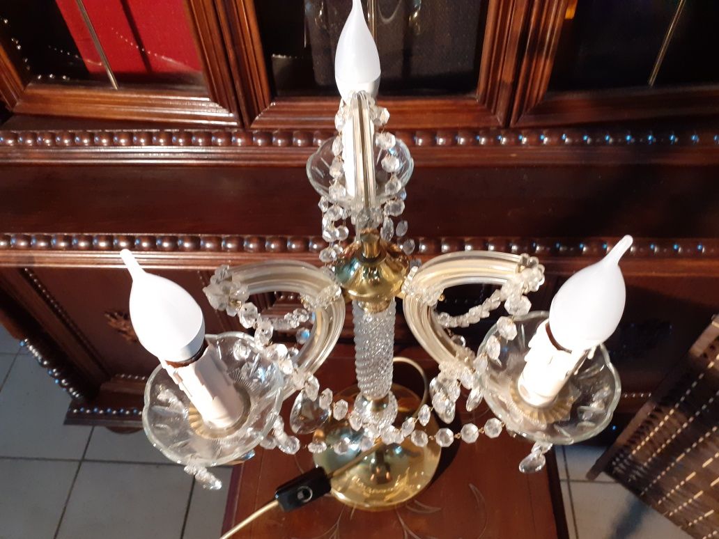 lampa nocna ANTYK stojąca mosiądz pokryty kryształem