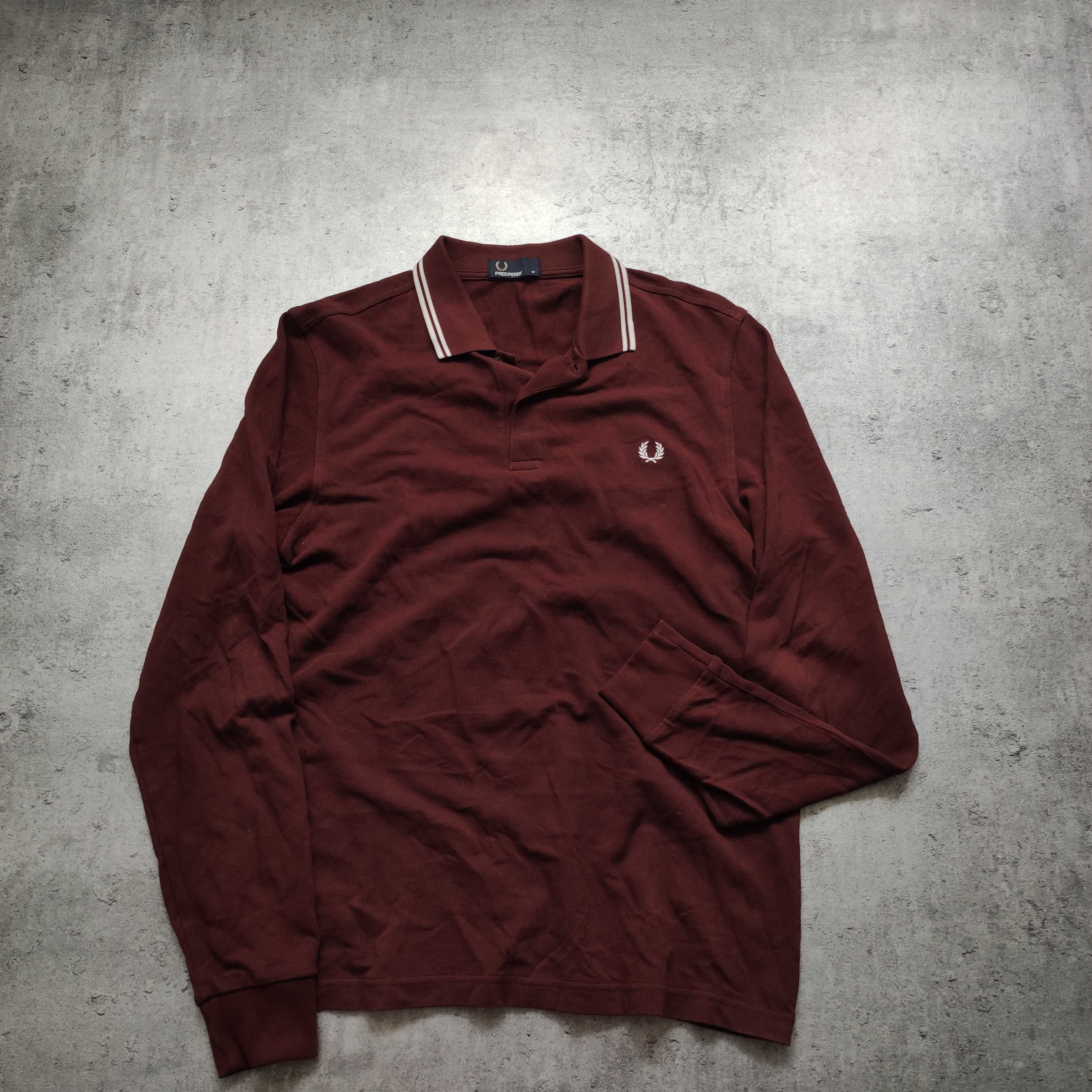 MĘSKA Koszulka Bawełna PREMIUM Elegancka Długi Rękaw Fred Perry Haft
