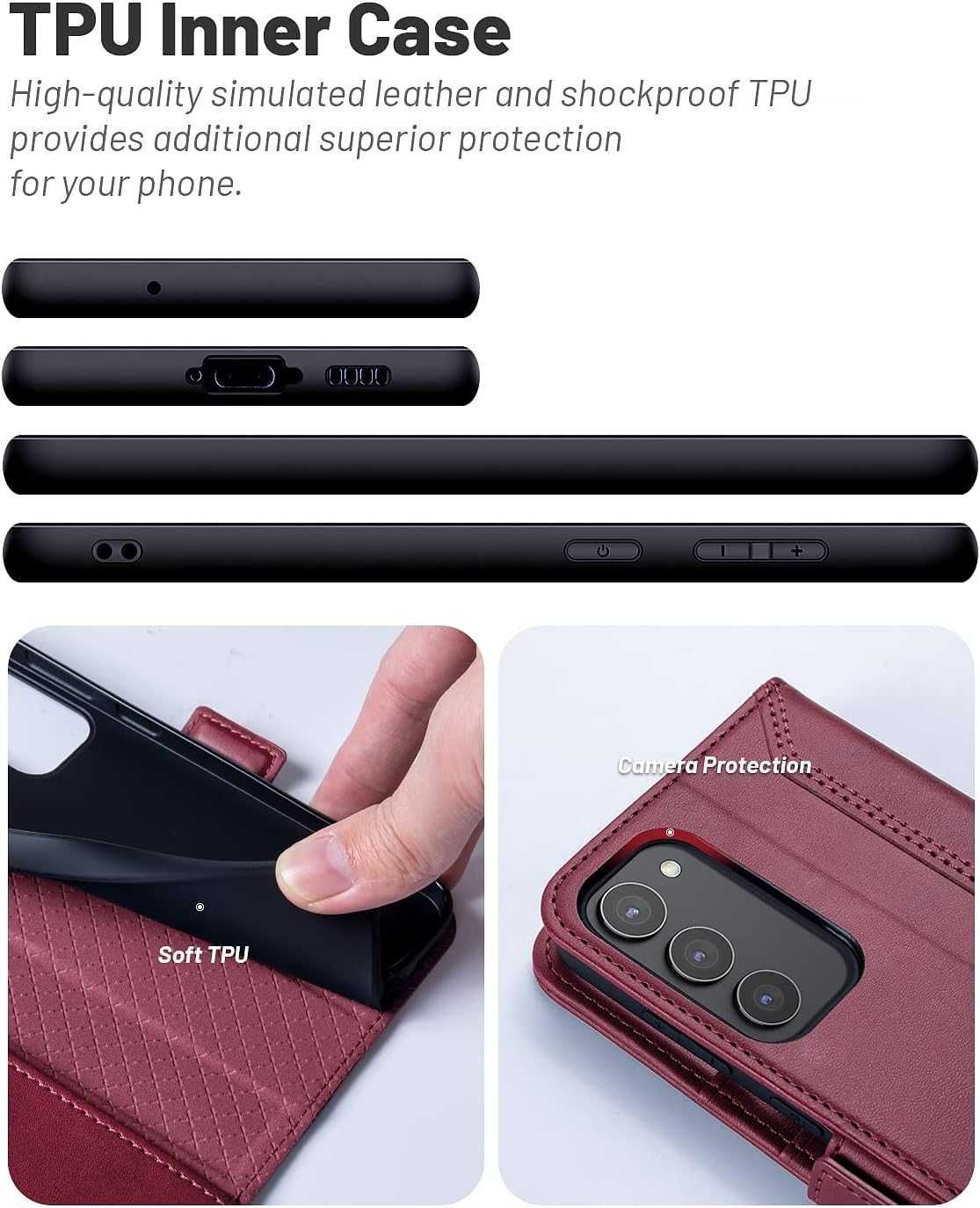 OCASE Etui z klapką skórzane Samsung Galaxy S23 PLUS Portfel bordowe