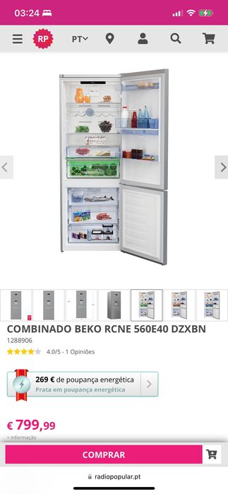 Frigorífico combinado Beko novo dispensador água