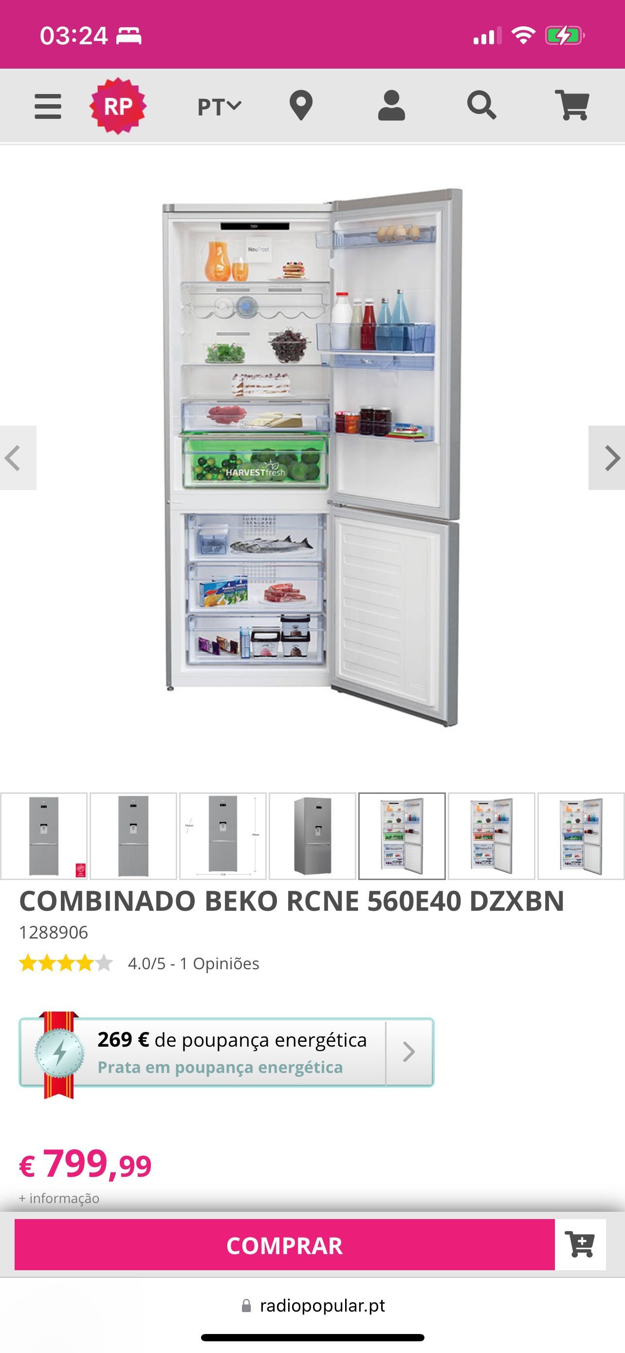 Frigorífico combinado Beko novo dispensador água