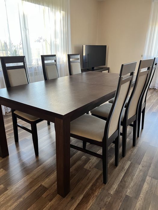 Zestaw stół z krzesłami duży nowoczesny salon jadalnia kuchnia