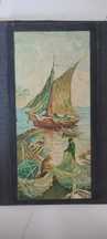 Quadro óleo vintage mar e pesca