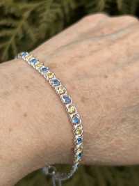 Срібний жіночій браслет з жовто-блакитними камінцями «Арабка»