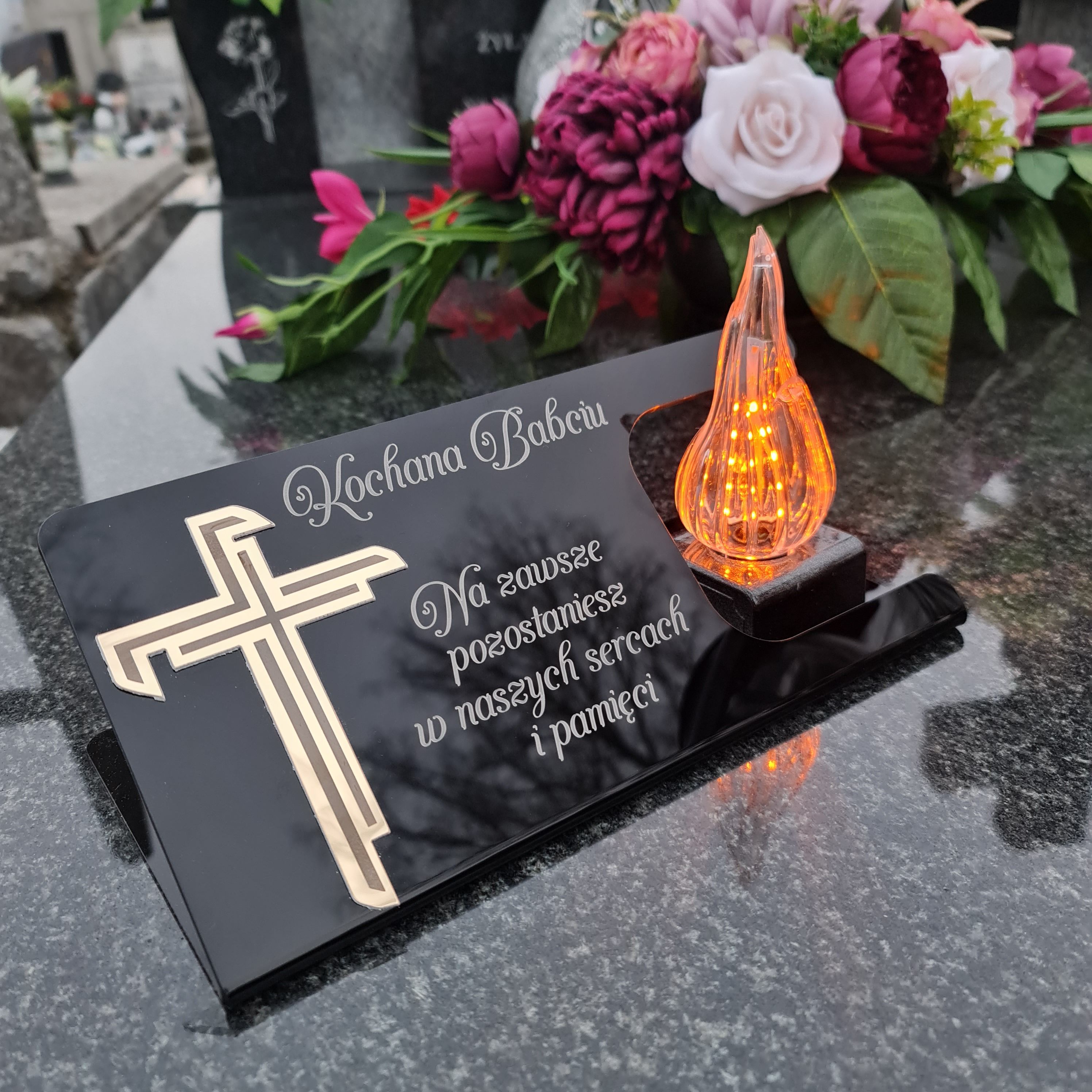 DEKORACJA na grób ZNICZ podstawka na cmentarz LAMPKA LED