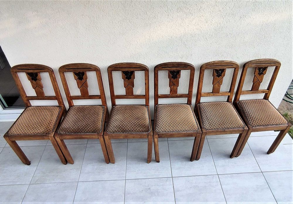 Krzesła Drewniane Dębowe DĄB Zdobione 6 sztuk - Mebel Antyk Retro