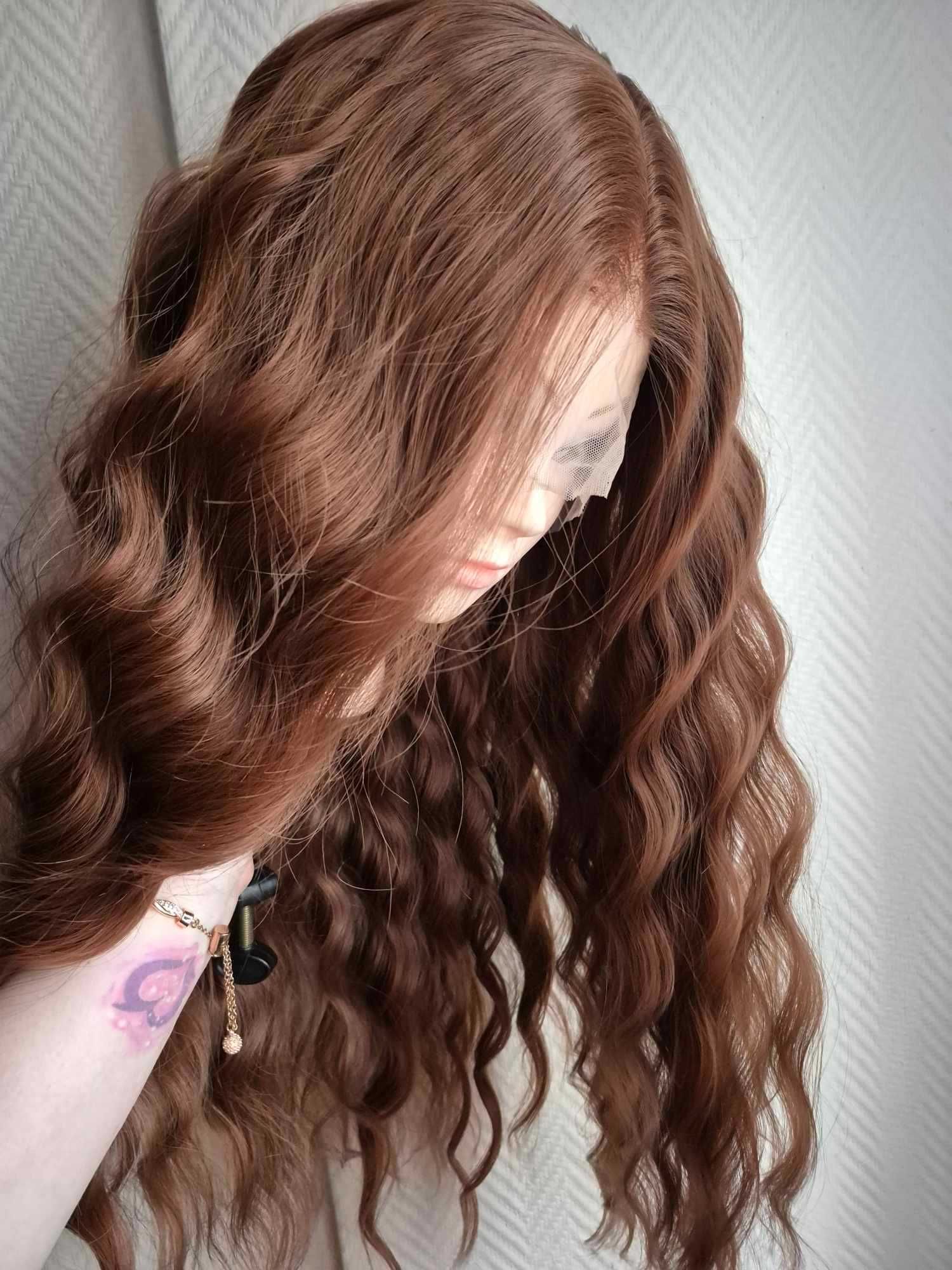 Peruka Rudy brąz 65 cm fale lace front