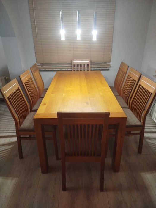 Stół dębowy + 8 krzeseł, lite drewno