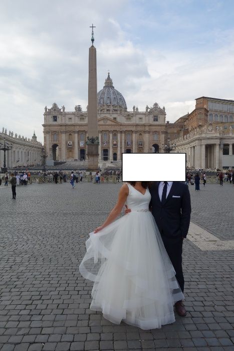 36/38 suknia ślubna dodatki księżniczka fale satyna tiul Herm's Boston