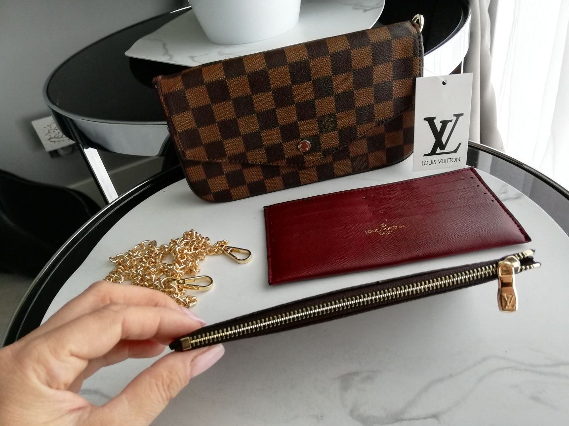 Torebka damier Krata brąz Felice kopertówka Louis Vuitton monogram