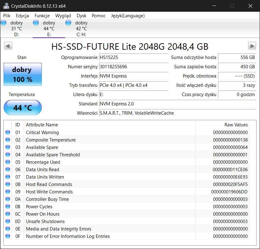 Dysk SSD HIKSEMI M.2 2TB NVME PCIe 4.0x4 7100/6350 MB/s