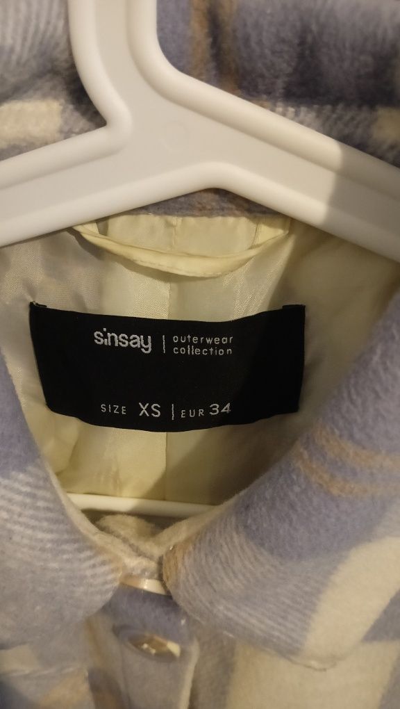 Koszula jesień wiosna ciepła pastelowa błękitna kratka XS Sinsay