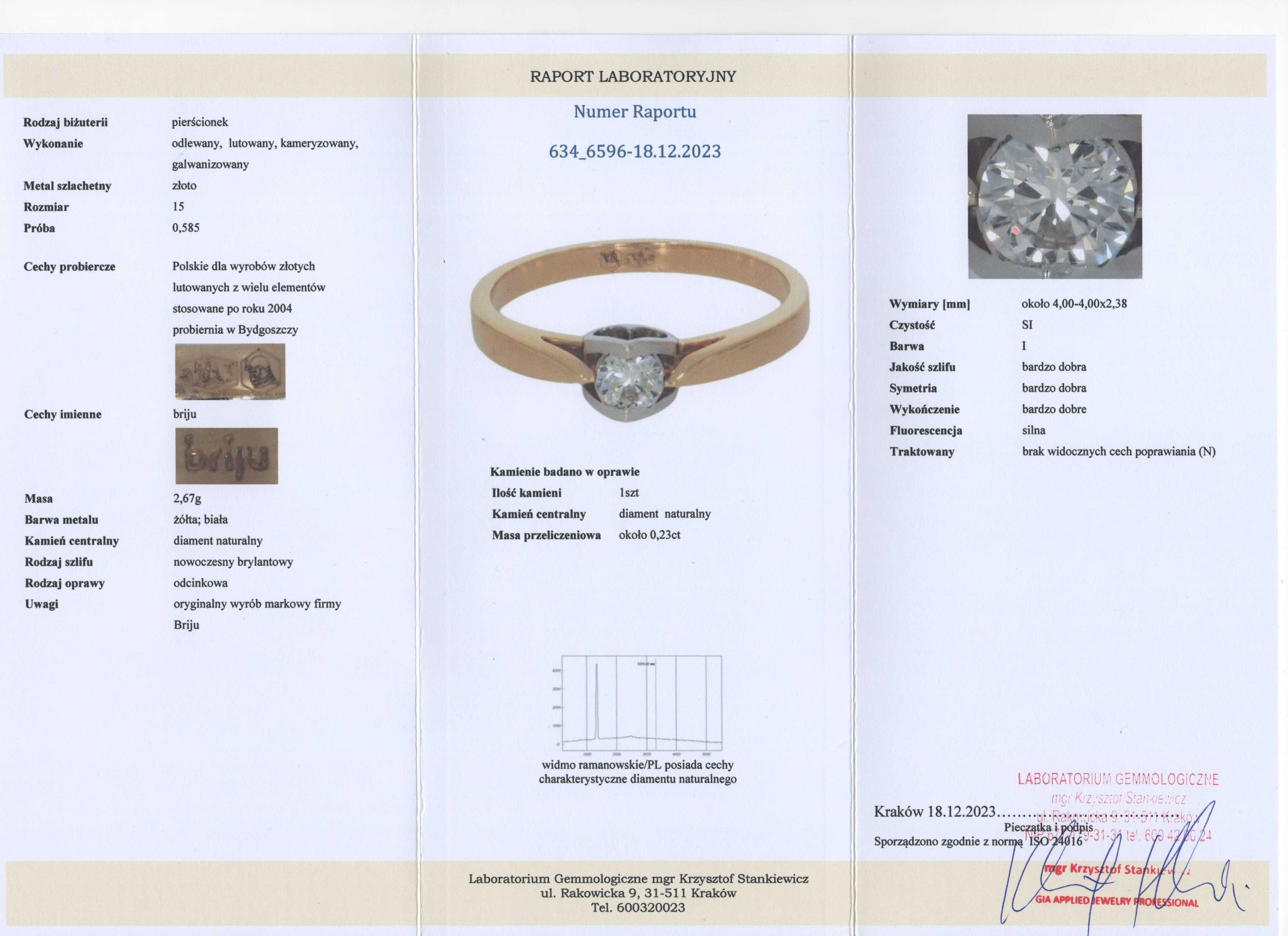 Złoty Pierścionek - DIAMENT 0,23ct - 14K - 2,67g - BRIJU - AMAZING