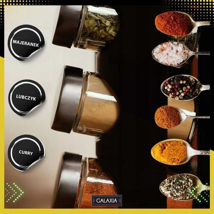 STOJAK NA PRZYPRAWY Pojemniki 20 szt Słoiczki Słoiki + NAKLEJKI