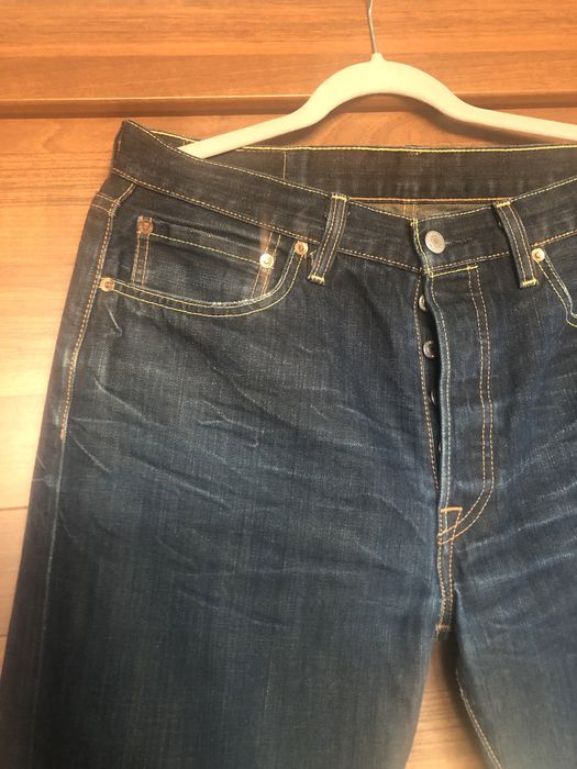 Dżinsy męskie Levis 501 W 33 L 34 granatowe przecierane