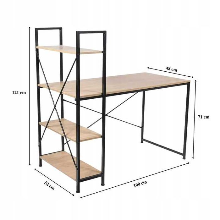 BIURKO KOMPUTEROWE Szkolne Nowoczesne LOFT metalowe z Regałem Półkami