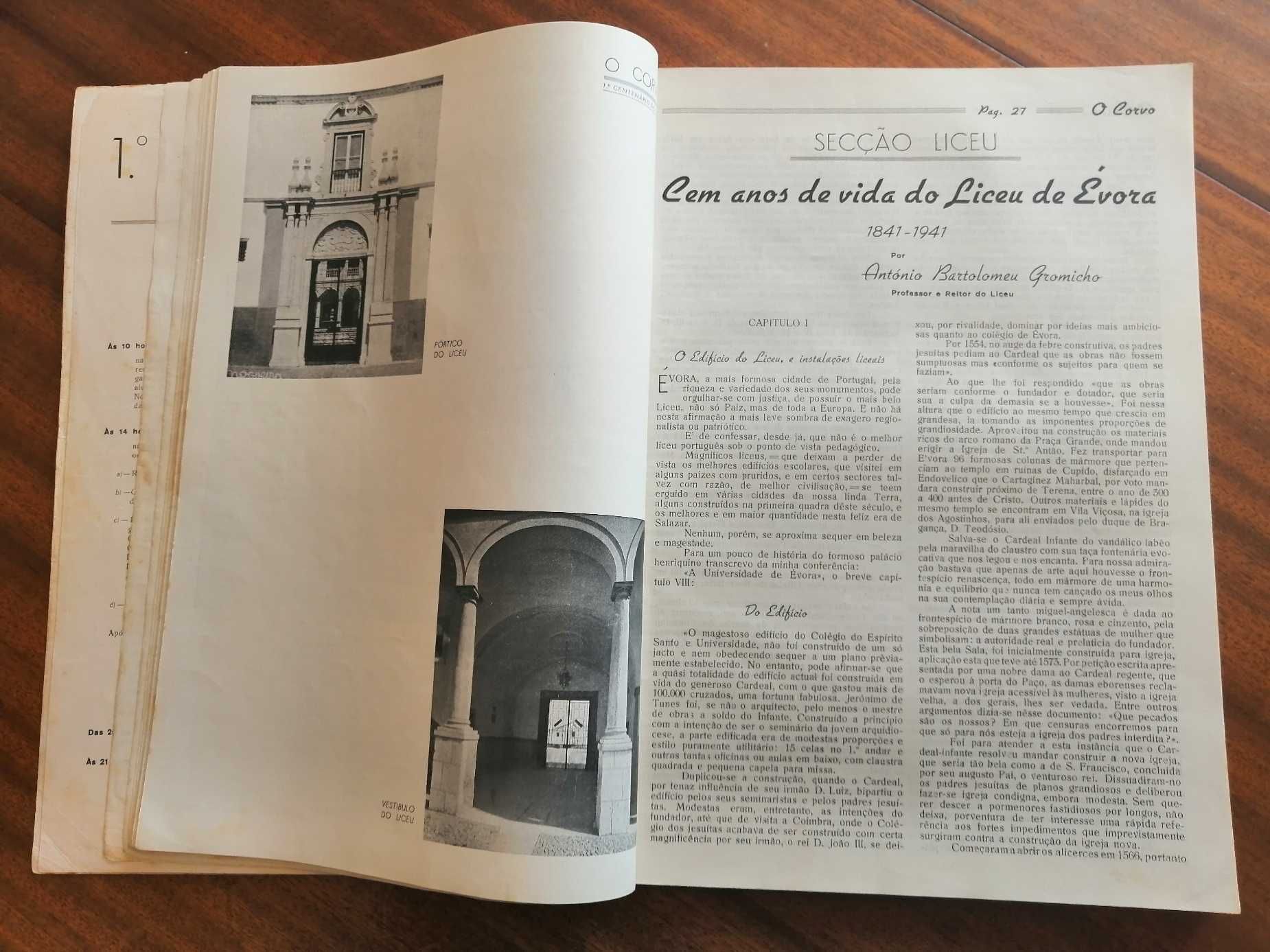 Centenário Liceu Évora 1941 O Corvo c/ Livros séc. XVI impressos Évora